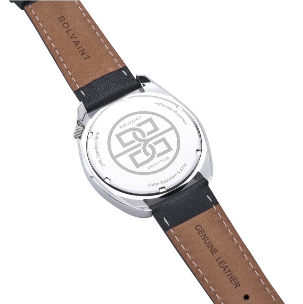Bolvaint Aurelius Mens Watch Stainless Quartz Black Black Leather Watches - Picture 10 of 12